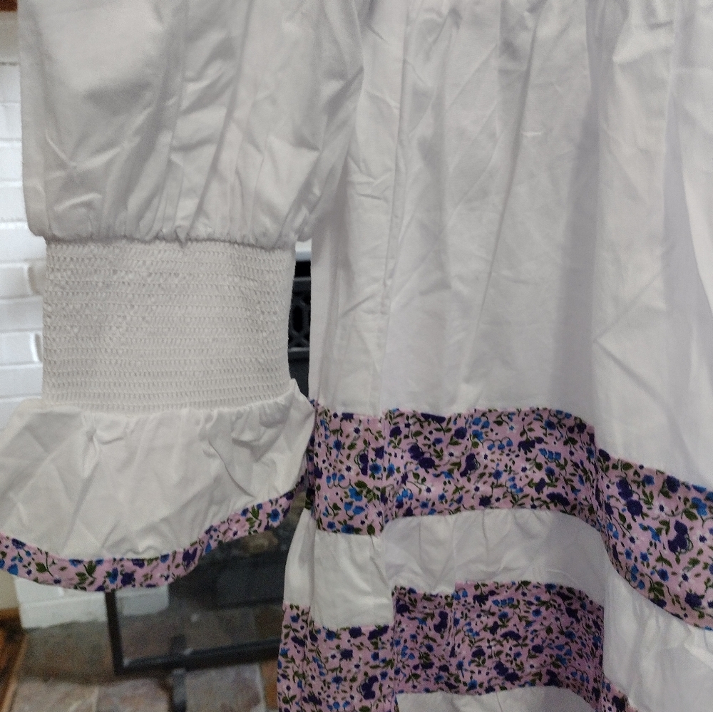 Pomander Place White Dress with Lavender Floral Trim - Picture 3 of 6
